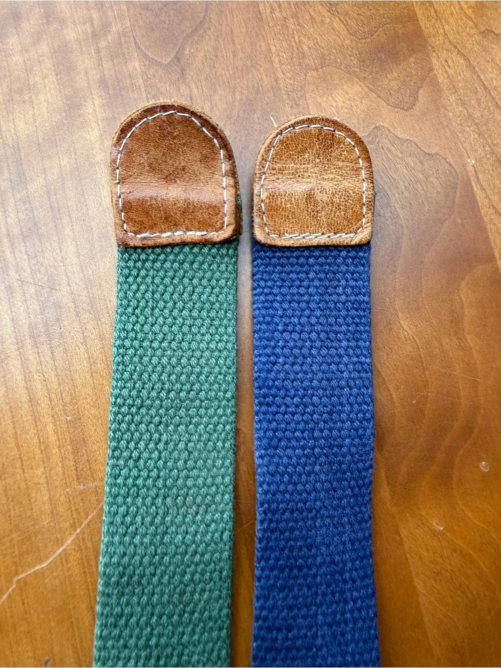 Set of 2 Patagonia Cotton Canvas D-Ring Belt Navy & Green Leather Trim GORPCORE